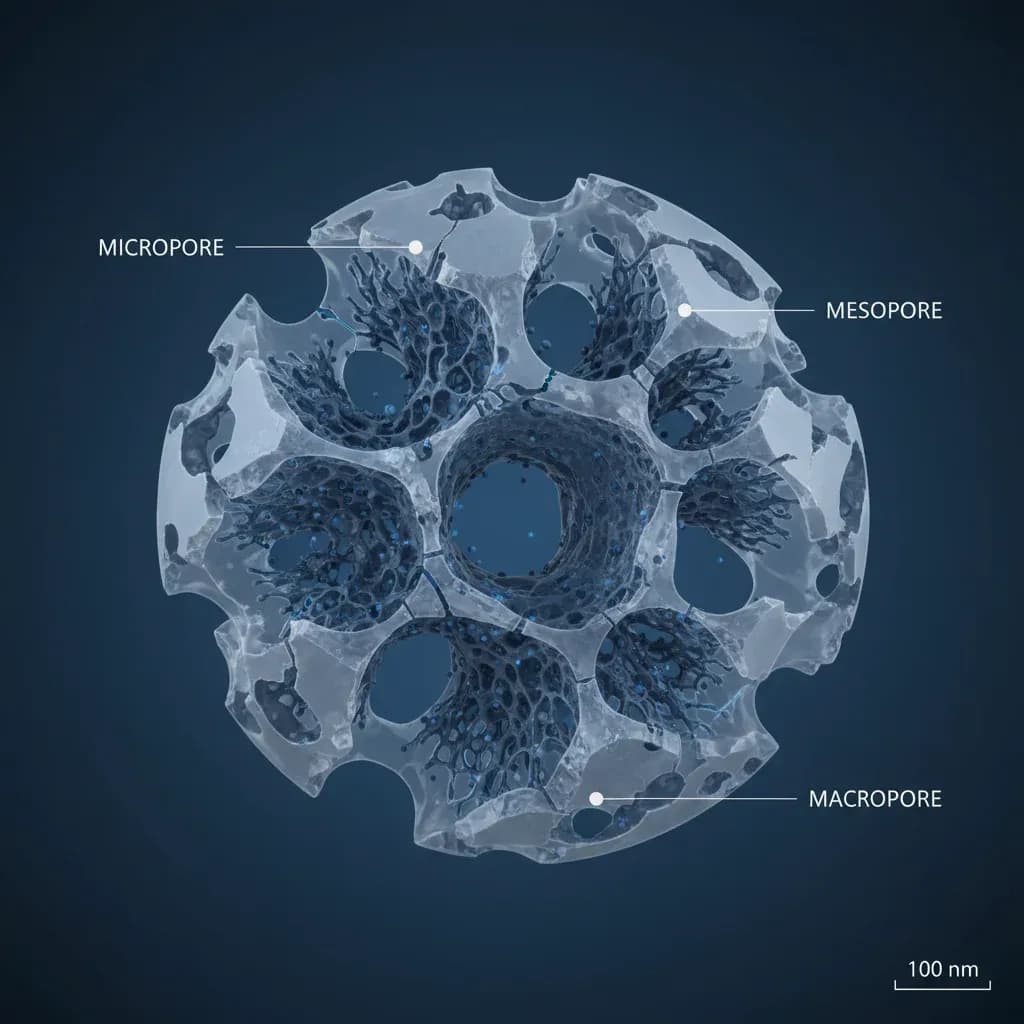 Molecular structure visualization showing pore architecture