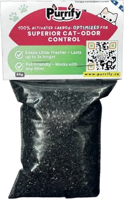 A 50g bag of Purrify activated carbon